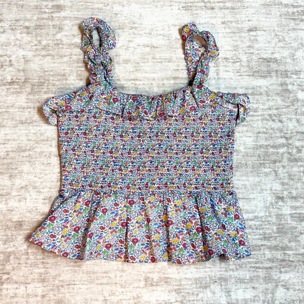 J Crew Womens Small Floral Crop Top Ruffle Flowers Smocked Liberty Fabric Summer